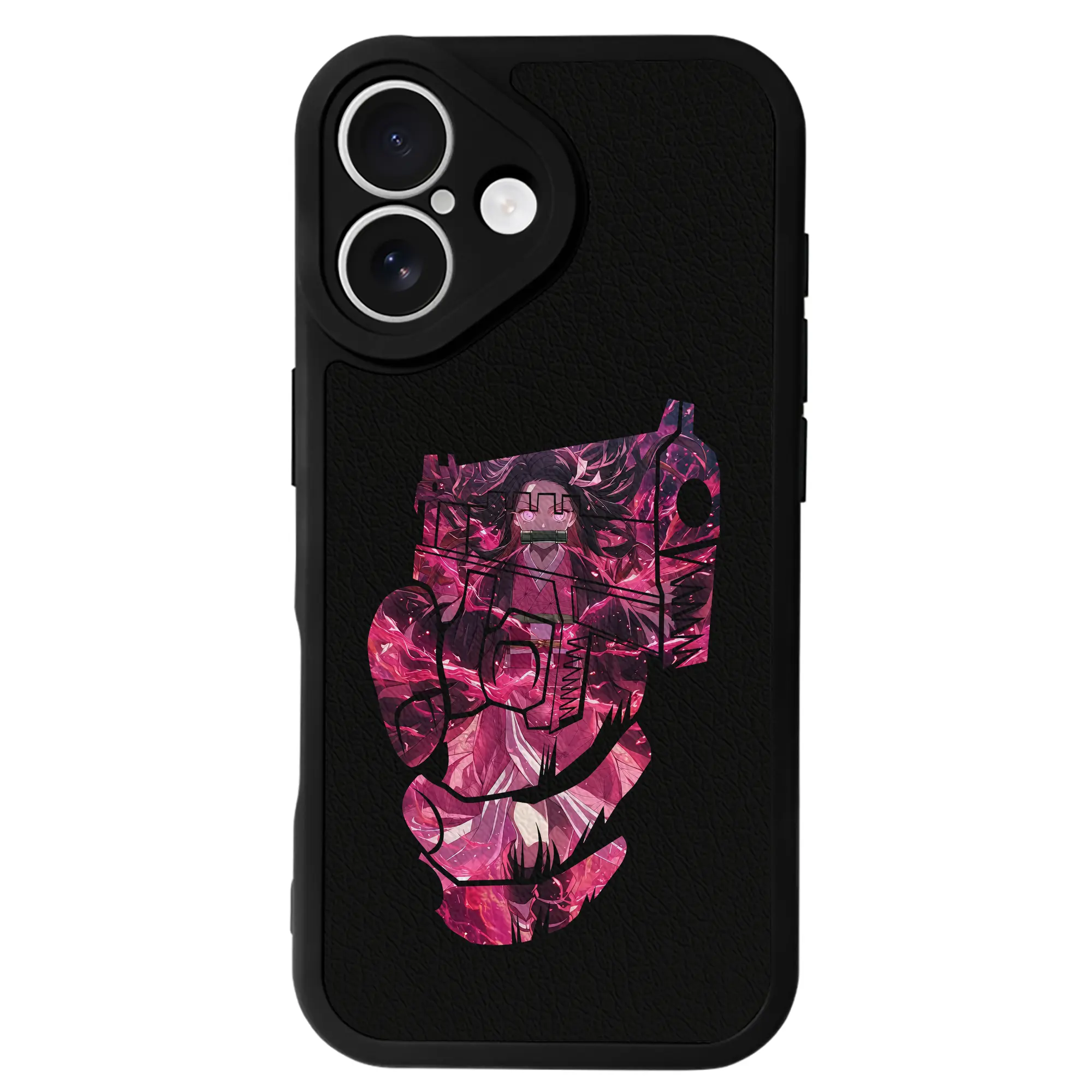 鬼滅の刃 グッズ,竈門 禰豆子 - IPhone 16シリーズ対応 ・ シリコンスマホケース ・ レザー調 ・ 高精度フィット ・ 耐衝撃 ・ ワイヤレス充電対応 ・ 精密カット